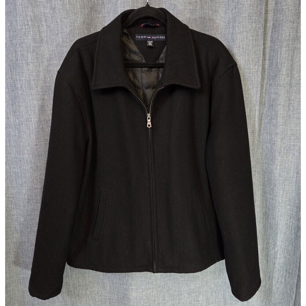 Tommy Hilfiger Classic Bomber Jacket Wool Blend Black Quilted Lining Men's XL - Picture 2 of 15